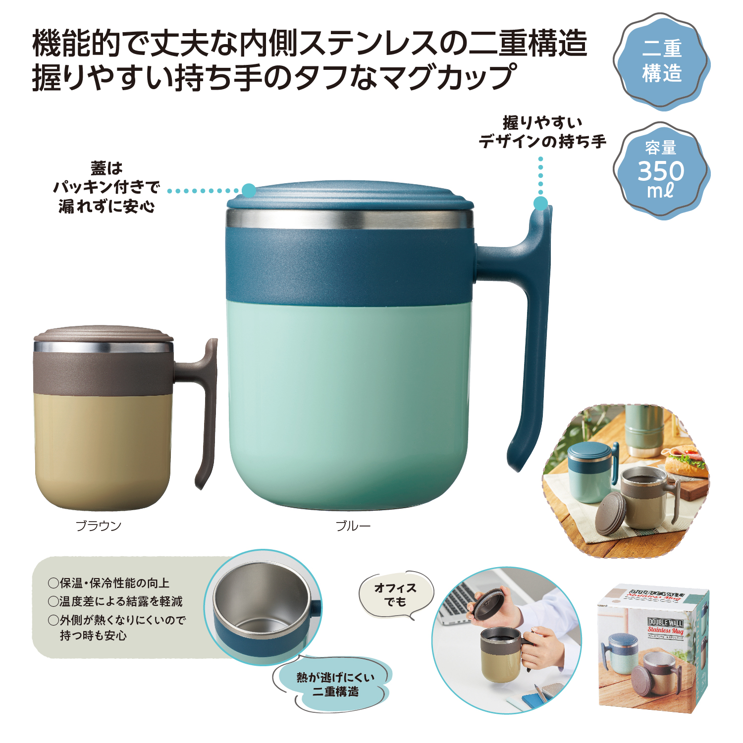 フタ付ダブルウォールステンレスマグイメージ